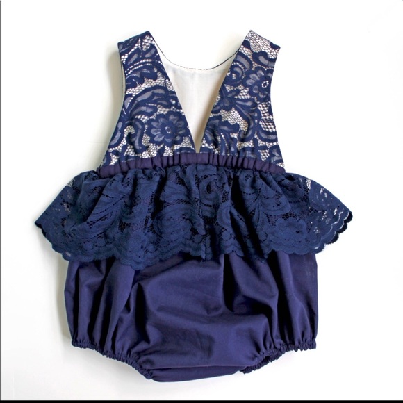 Handmade Lace Baby Girl Bubble Romper - Picture 2 of 6